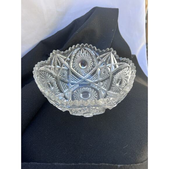 Vintage American Brillant Saw Tooth Cut Glass Crystal Serving Bowl - Picture 8 of 10
